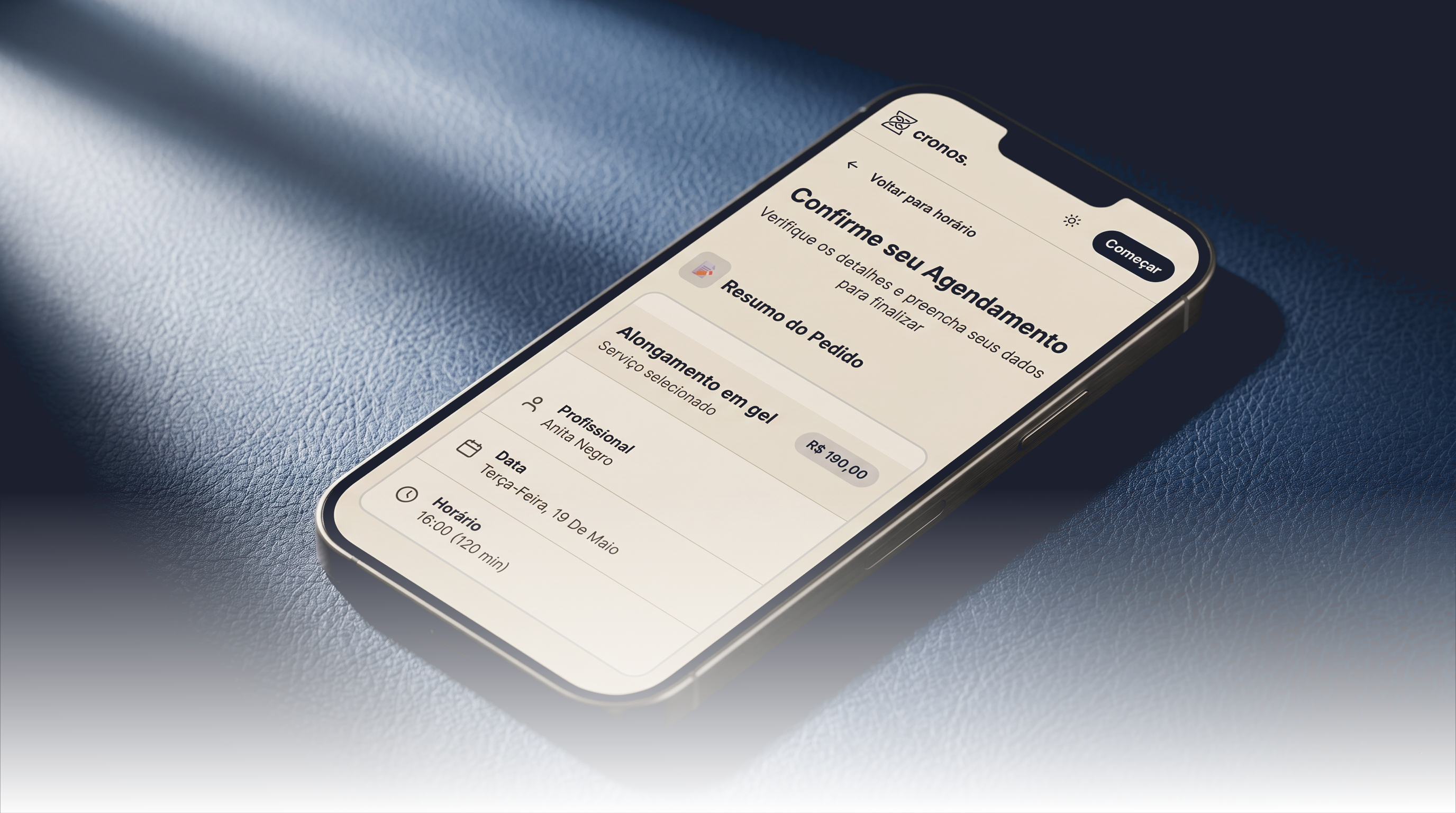 Cronos, confirmação de agendamento no celular